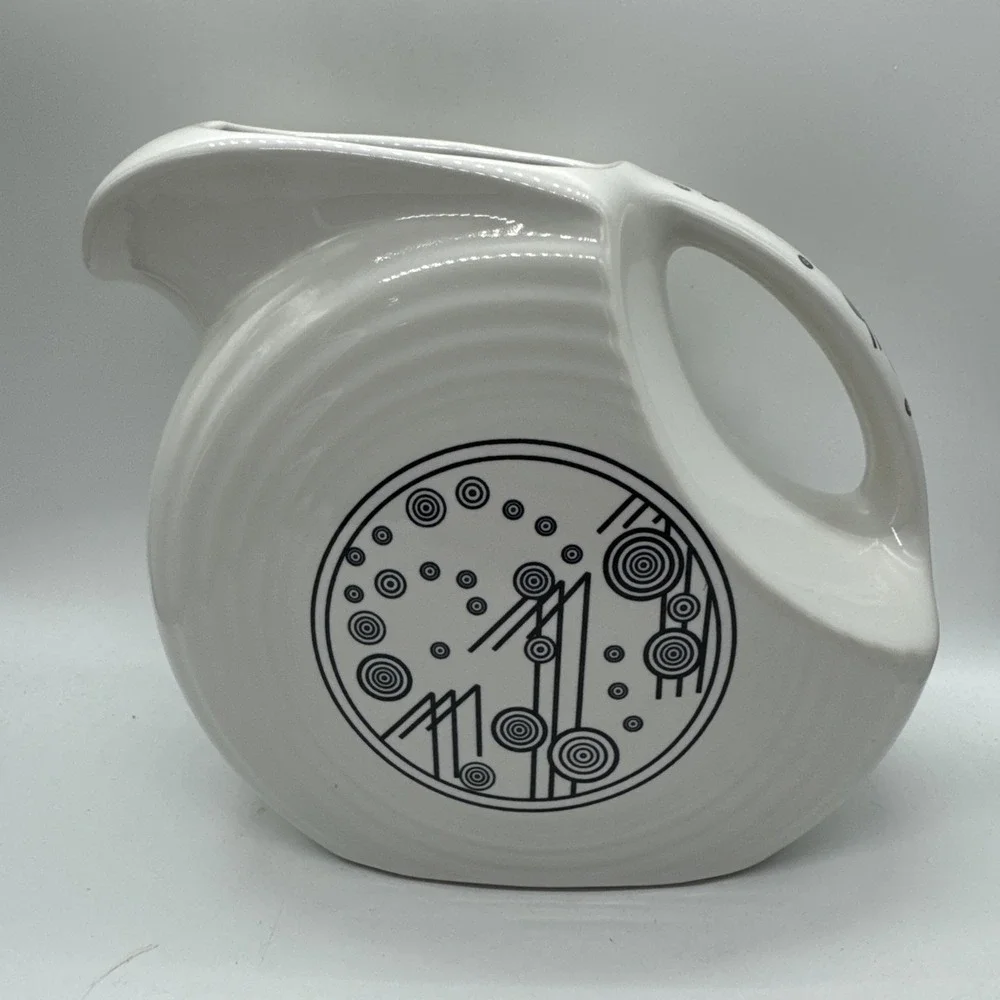 Fiestaware White Large Disk Pitcher Champagne Decal Homer Laughlin